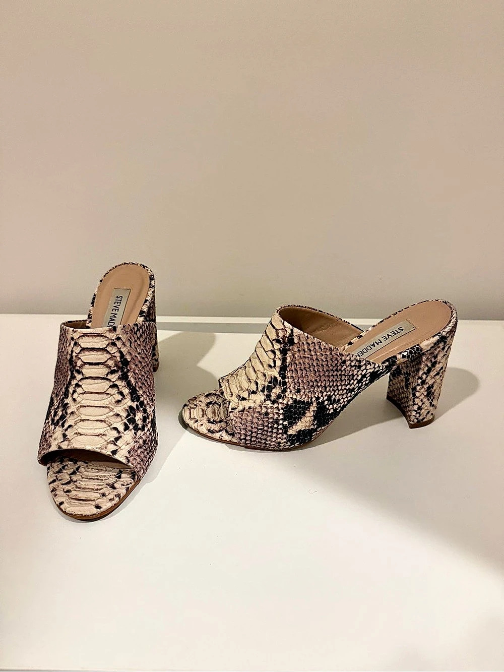 Steve Madden Jules Snake Print Leather Peep Toe Dress Mules